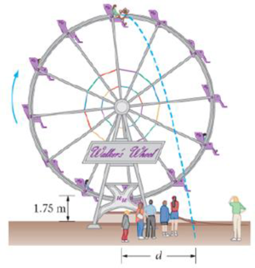 Chapter 4, Problem 22PCE, Fairgoers ride a Ferris wheel with a radius of 5.00 m (Figure 4-22). The wheel completes one 