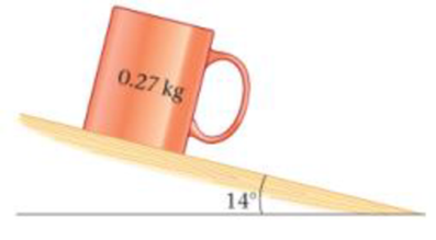 Chapter 6, Problem 11PCE, A mug rests on an inclined surface, as shown in Figure 6-35. (a) What is the magnitude of the 