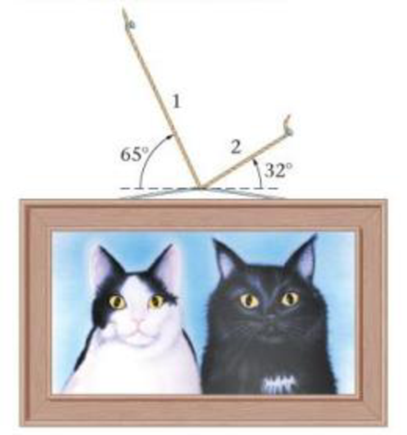 Chapter 6, Problem 32PCE, Predict/Calculate A picture hangs on the wall suspended by two strings, as shown in Figure 6-49.The 