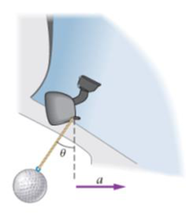 Chapter 6, Problem 62GP, A 0 045-kg golf ball hangs by a string from the rearview mirror of a car, as shown in Figure 6-63. 