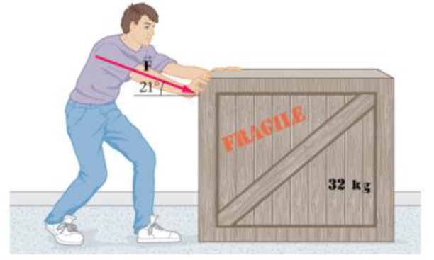 Chapter 6, Problem 8PCE, To move a large crate across a rough floor, you push on it with a force F at an angle of 21 below 