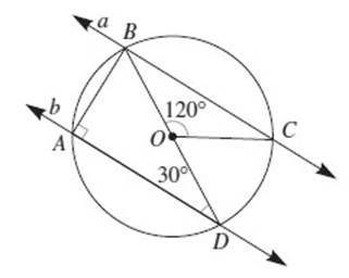 Chapter 11.CR, Problem 29CR, In the figure below, ab. Find the following measures. a. m(ABD) b. m(DBC) c. m(BCO) d. m(COD) e. mCD 