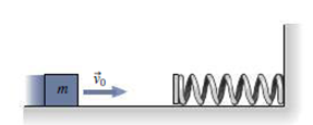 Chapter 13, Problem 43P, A mass m slides along a frictionless horizontal surface at speed v0. It strikes a spring of constant 