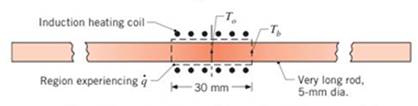 Chapter 3, Problem 3.124P, A very long rod of 5-mm diameter and uniform thermal conductivity k=25W/mK is subjected to a heat 