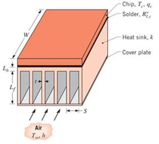 Chapter 3, Problem 3.144P, An isothermal silicon chip of width W=20mm on a side is soldered to an aluminum heat sink 