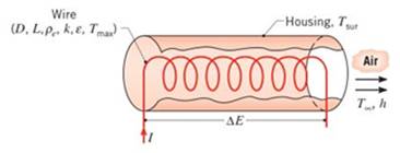 Chapter 3, Problem 3.86P, An air heater may be fabricated by coiling Nichrome wire and passing air in cross flow over the 