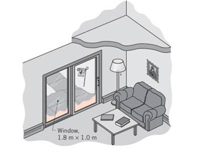 Chapter 9, Problem 9.18P, During a winter day, the window of a patio door with a height of 1.8 m and width of 1.0 m shows a 