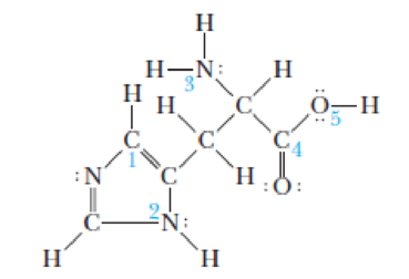 Chapter 10, Problem 10.113QE, Histidine is an essential amino acid that the body uses to form proteins. The Lewis structure of 