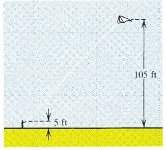 Chapter 3.8, Problem 19E, A person flying a kite holds the string 5 feet above ground level, and the string is payed out at a 