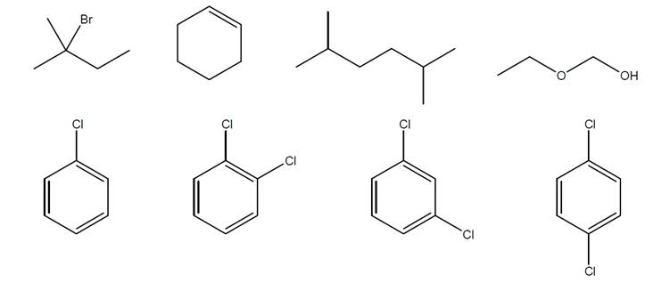 Chapter L4, Problem 5E, For each structure below, use numbers to indicate chemically equivalent and distinct hydrogens,and , example  1