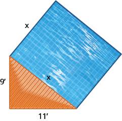 Chapter 9.4, Problem 310E, A landscaper wants to put a square reflecting pool next to a triangular deck, as shown below. The 
