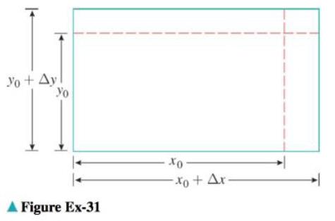 Chapter 13.4, Problem 31ES, In the accompanying figure a rectangle with initial length x0 and initial width y0 has been 