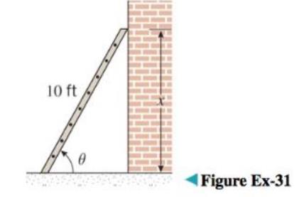 Chapter 2.5, Problem 31ES, A 10ft ladder leans against a wall at an angle  with the horizontal, as shown in the accompanying 