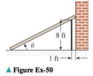 Chapter 4.5, Problem 50ES, A plank is used to reach over a fence 8ft high to support a wall that is 1ft behind the fence 