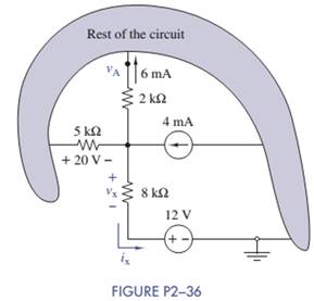 Chapter 2, Problem 2.36P, Figure P2-36 shows a subcircuit connected to the rest of the circuit at four points. Use element and 
