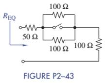 Chapter 2, Problem 2.43P, Find REQ in Figure P2—43 when the switch is open. Repeat when the switch is closed. 