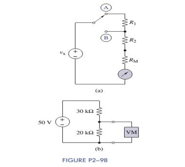 Chapter 2, Problem 2.98IP, Analog Voltmeter Design Figure P2-98(a) shows a voltmeter circuit consisting of a D'Arsonval meter, 