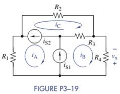 Chapter 3, Problem 3.19P, For the circuit of figure P3-19 solve for iA,iB, and iC using supermesh principles. Use these 