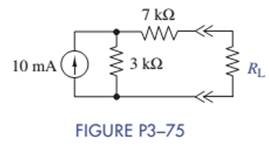 Chapter 3, Problem 3.75P, For the circuit of Figure P3-75, find the value of RL that will result in Maximum voltage. What is 