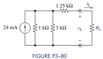 Chapter 3, Problem 3.80P, For the circuit of Figure P3-80, find the value of RL that will result in: Maximum voltage. What is 