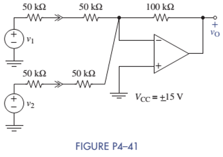 Chapter 4, Problem 4.41P, For the circuit in Figure P4-41: Find vO in terms of the inputs v1 and v2. If v1=1V, what is the 