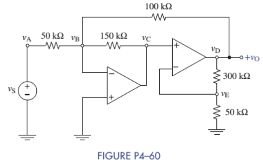 Chapter 4, Problem 4.60P, For the circuit of Figure P4-60: Use node-voltage analysis to find the output vo in terms of the 