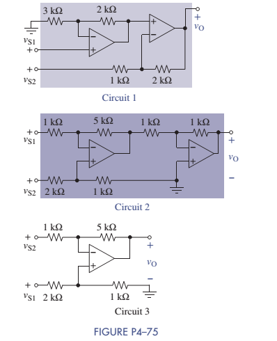 Chapter 4, Problem 4.75P, A requirement exists for an OP AMP circuit with the input—output relationship vO=5vS12vS2 Three 