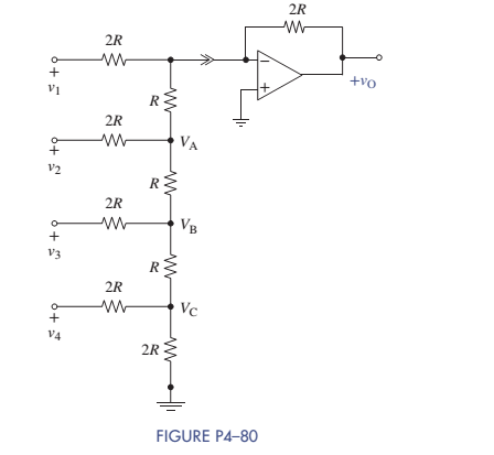 Chapter 4, Problem 4.80P, An R2R DAC is shown in Figure P4-80. The digital voltages v1,v2, etc., can be either 5 V for a logic 