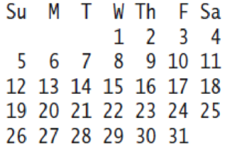 Chapter 4, Problem 14RE, Write pseudocode for a program that prints a calendar such as the following. 