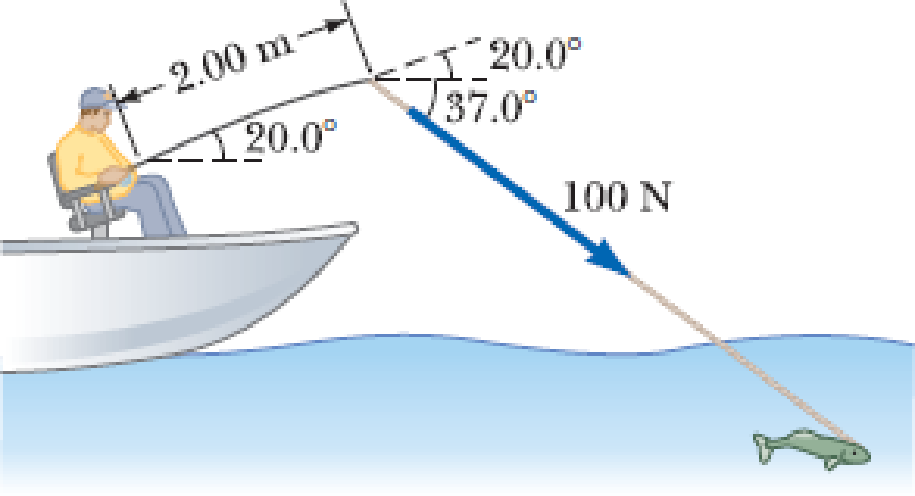 Chapter 10, Problem 22P, The fishing pole in Figure P10.22 makes an angle of 20.0 with the horizontal. What is the torque 
