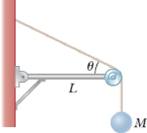 Chapter 14, Problem 26P, Review. A sphere of mass M is supported by a string that passes over a pulley at the end of a 
