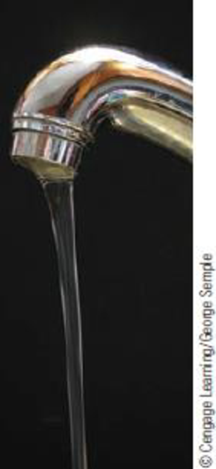 Chapter 15, Problem 47P, Figure P15.47 shows a stream of water in steady flow from a kitchen faucet. At the faucet, the 