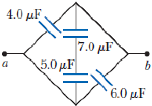 Chapter 20, Problem 51P, Find the equivalent capacitance between points a and b in the combination of capacitors shown in 