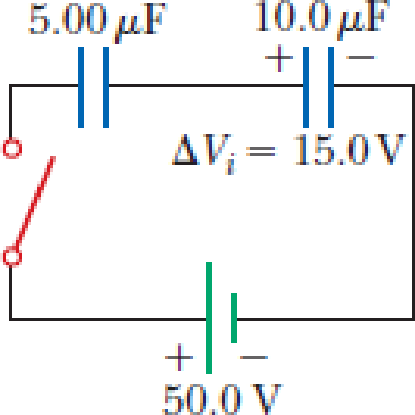 Chapter 20, Problem 83P, A 10.0-F capacitor is charged to 15.0 V. It is next connected in series with an uncharged 5.00-F 