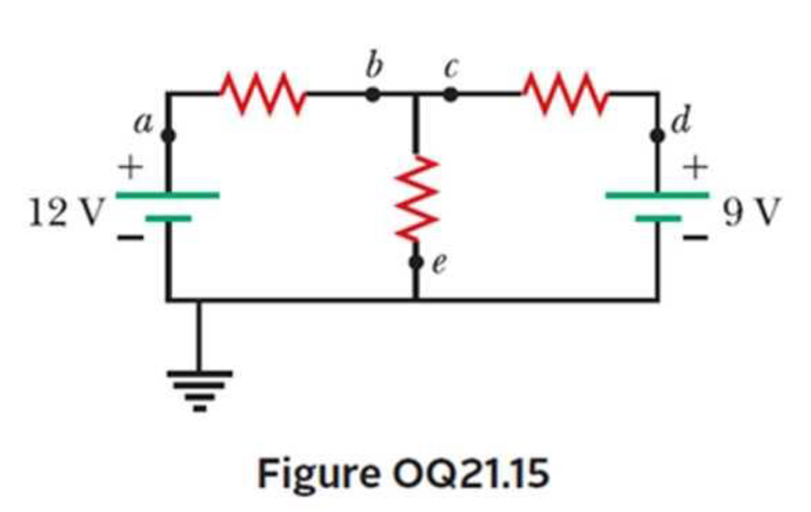 Chapter 21, Problem 15OQ, In the circuit shown in Figure OQ21.15, each battery is delivering energy to the circuit by 