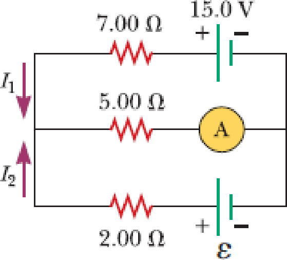 Chapter 21, Problem 45P, The ammeter shown in Figure P21.45 reads 2.00 A. Find I1, I2, and . Figure P21.45 