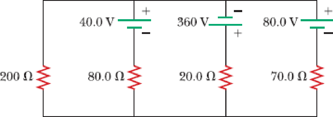 Chapter 21, Problem 51P, In the circuit of Figure P21.51, determine (a) the current in each resistor and (b) the potential 