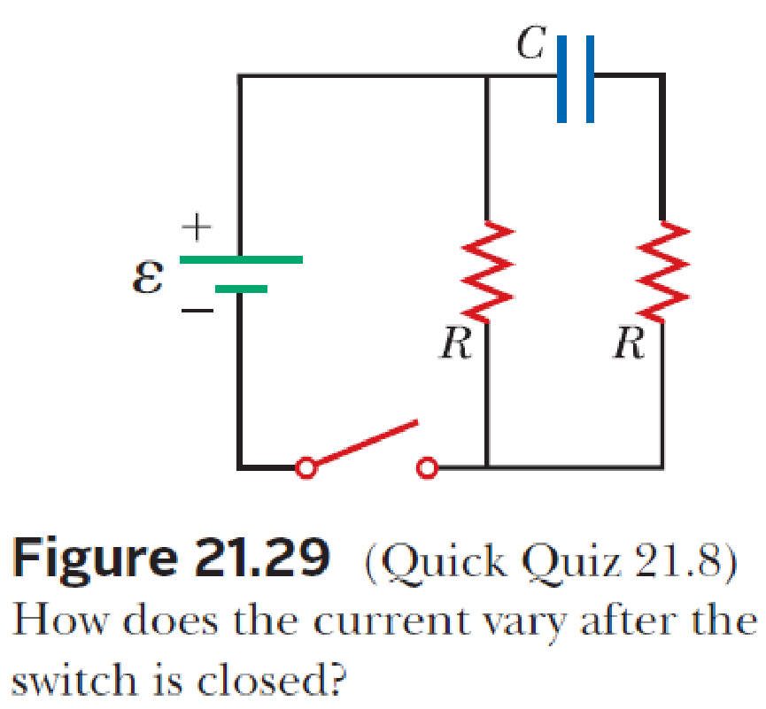 Chapter 21.9, Problem 21.8QQ, Consider the circuit in Figure 21.29 and assume the batter has no internal resistance. (i) Just 