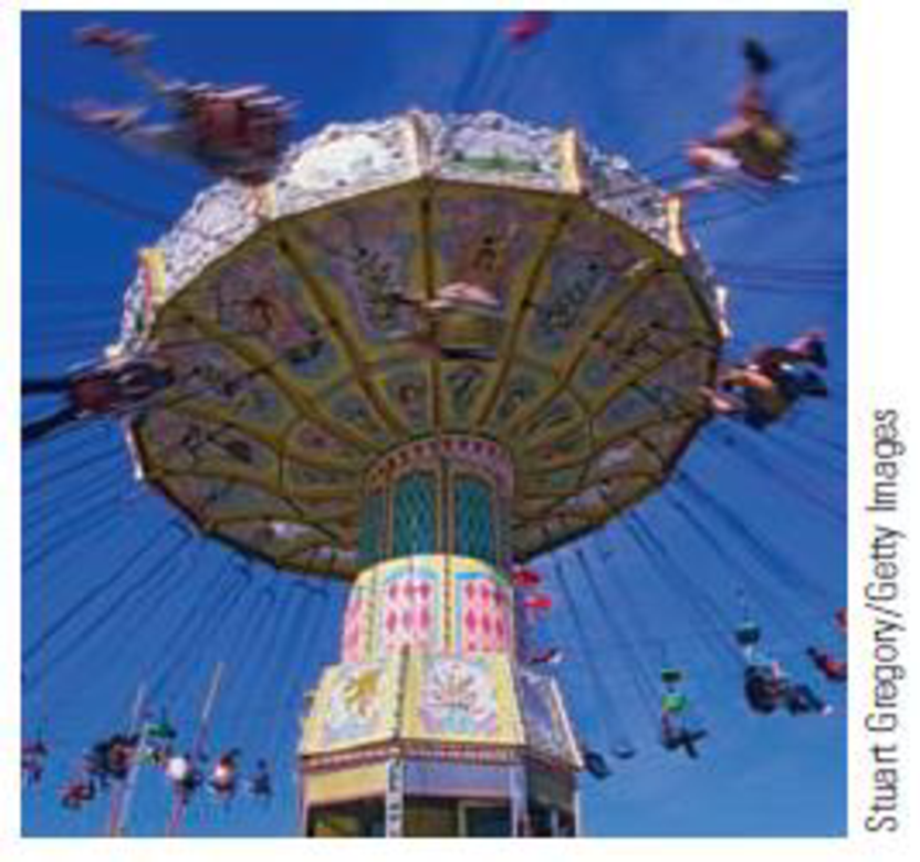 Chapter 5, Problem 47P, Figure P5.47 shows a photo of a swing ride at an amusement park. The structure consists of a 
