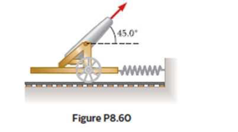 Chapter 8, Problem 60P, A cannon is rigidly attached to a carriage, which can move along horizontal rails but is connected 