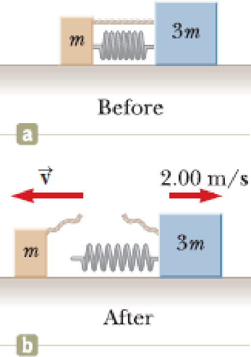 Chapter 8, Problem 7P, Two blocks of masses m and 3m are placed on a frictionless, horizontal surface. A light spring is 
