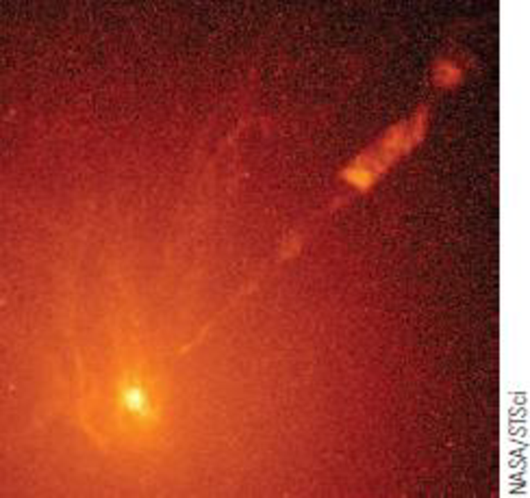 Chapter 9, Problem 21P, Figure P9.21 shows a jet of material (at the upper right) being ejected by galaxy M87 (at the lower 