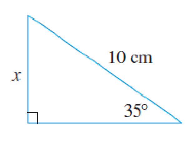 Chapter A, Problem 35E, Find, correct to five decimal places, the length of the side labeled x. 