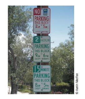 Chapter 3.3, Problem 6PS, Use the parking signs in this photograph to answer the questions in Problems 5-6. Assume it is not 