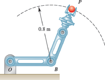 Chapter 11.5, Problem 11.138P, A robot arm moves so that P travels in a circle about point B, which is not moving. Knowing that P 