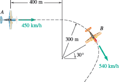 Chapter 11.5, Problem 11.142P, At a given instant in an airplane race, airplane A is flying horizontally in a straight line, and 