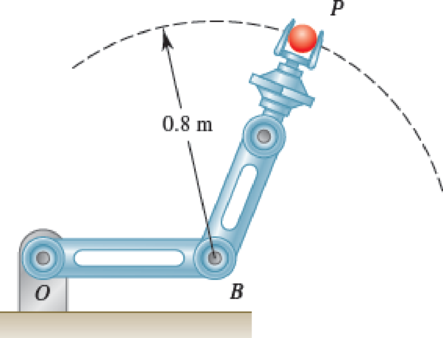 Chapter 12, Problem 12.128RP, A robot arm moves in the vertical plane so that the 0.1-kg cylinder P travels in a circle about 