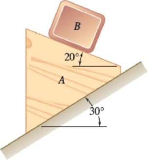 Chapter 12.1, Problem 12.35P, Block B of mass 10 kg rests as shown on the upper surface of a 22-kg wedge A. Knowing that the 