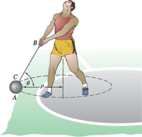 Chapter 12.1, Problem 12.37P, During a hammer throwers practice swings, the 7.1-kg head A of the hammer revolves at a constant 