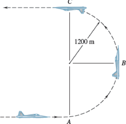 Chapter 12.1, Problem 12.50P, A 55-kg pilot flies a jet trainer in a half vertical loop of 1200-m radius so that the speed of the 